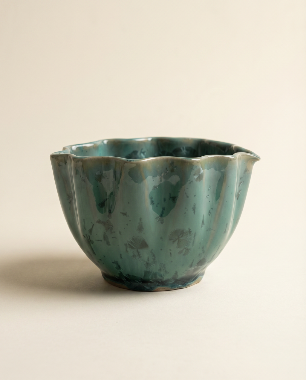 Verdant Bloom Matcha Chawan — Sculpted Crystal Glaze