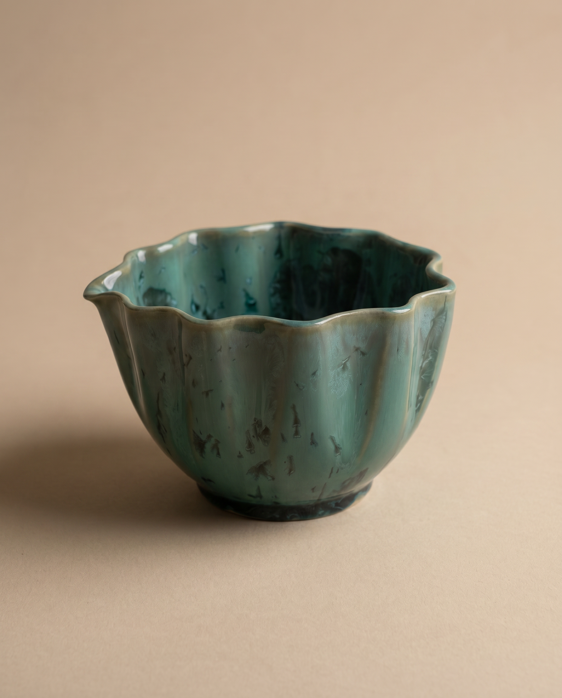 Verdant Bloom Matcha Chawan — Sculpted Crystal Glaze