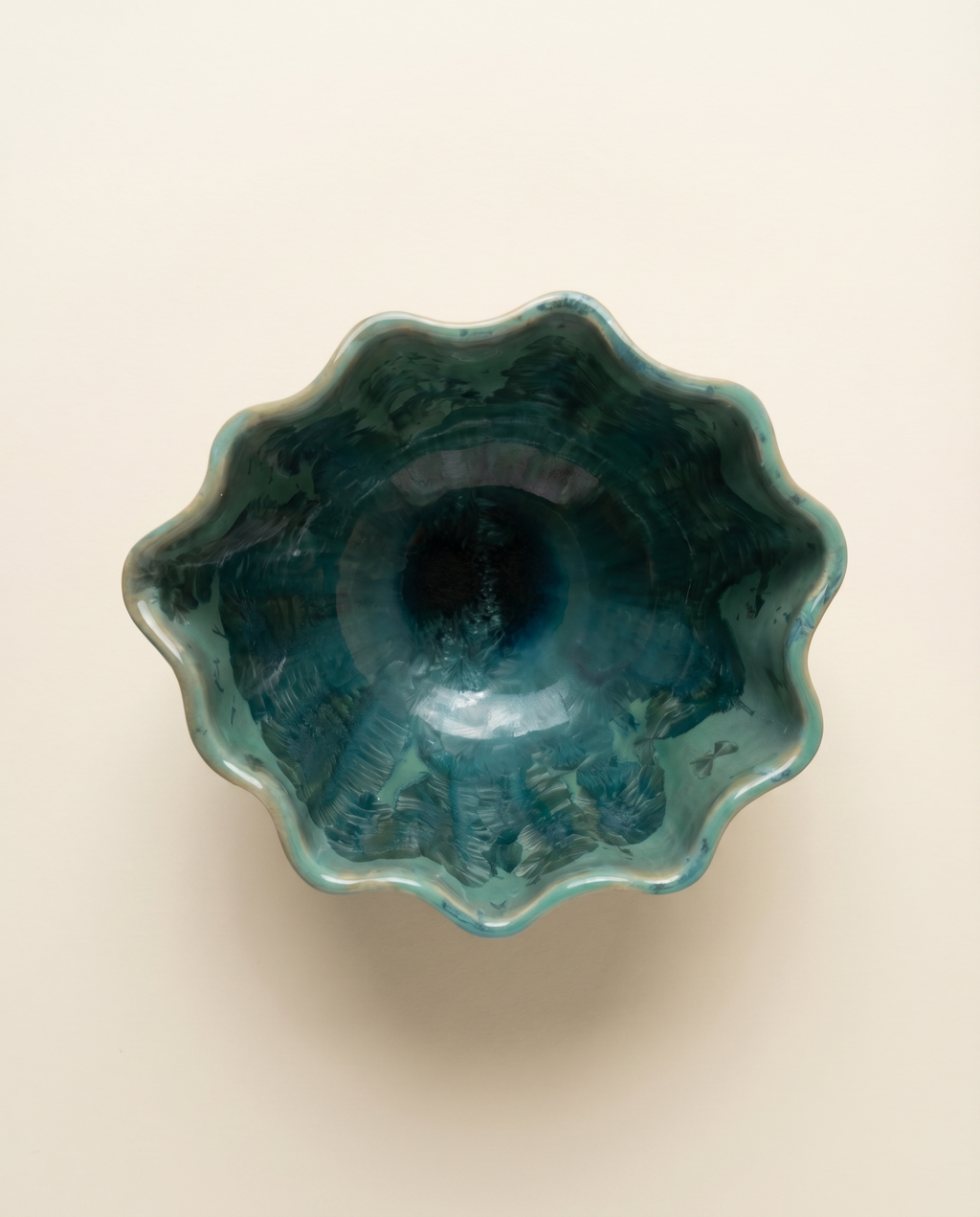 Verdant Bloom Matcha Chawan — Sculpted Crystal Glaze